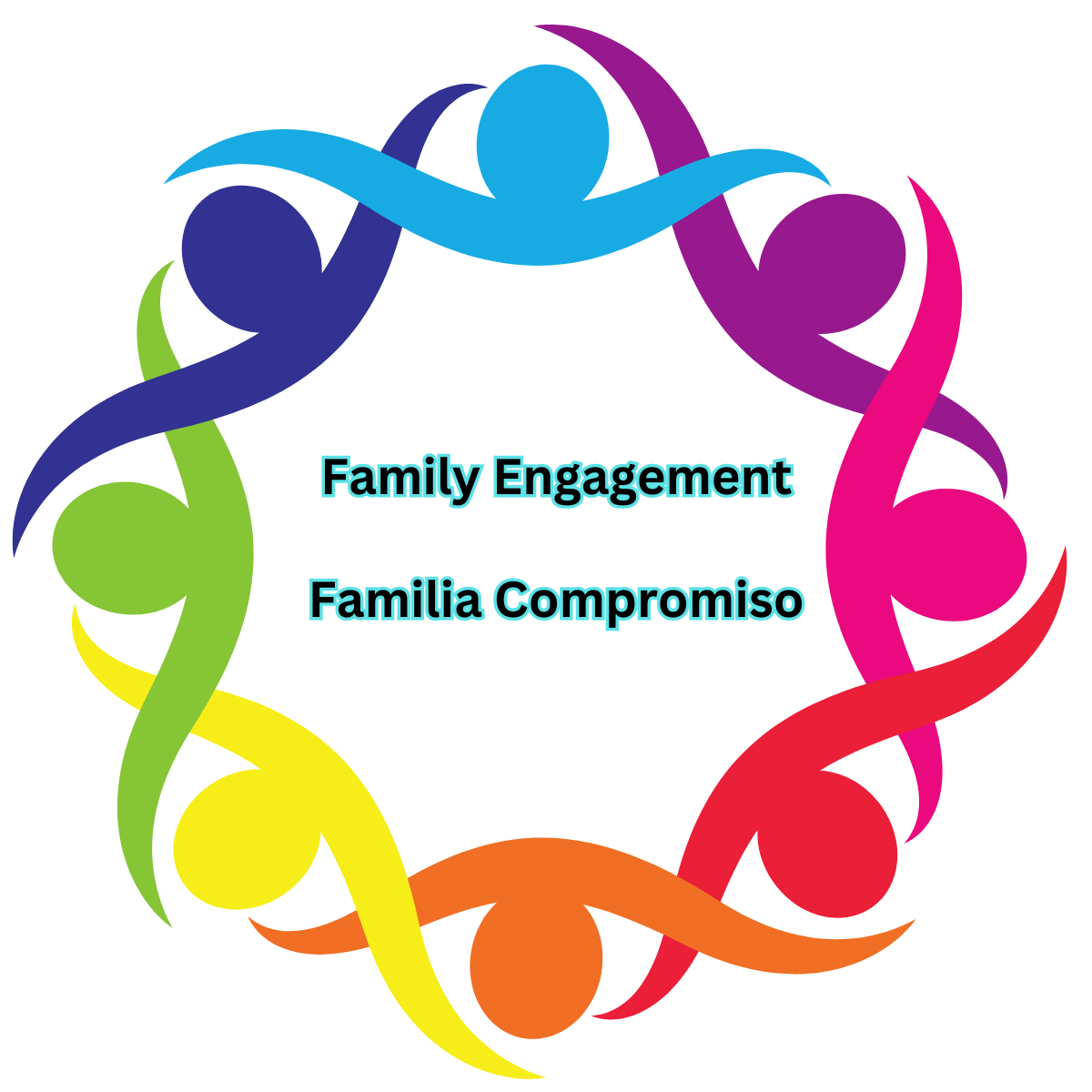 People holding hands in a variety of bright colors